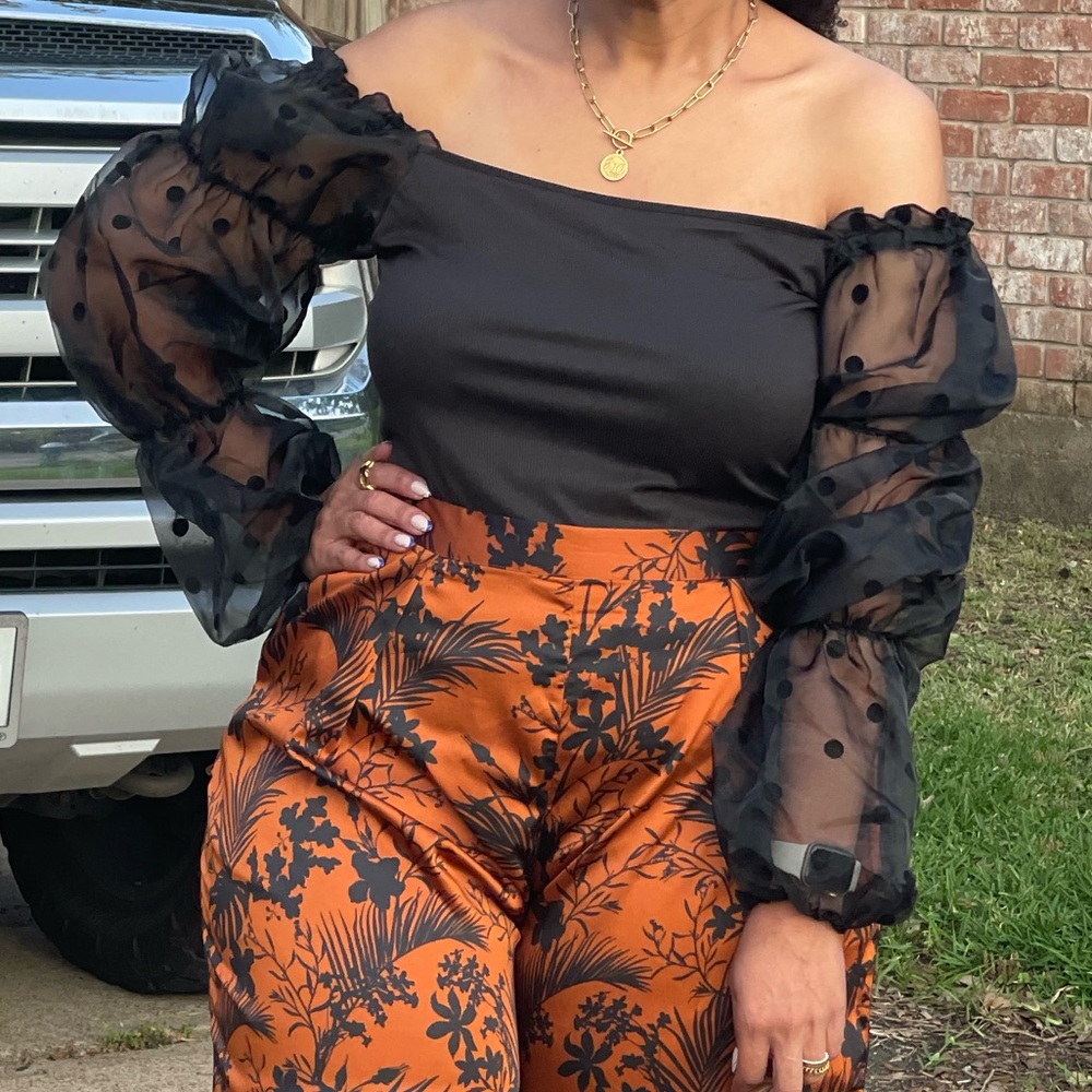 Elegant Black Sheer Sleeve Top